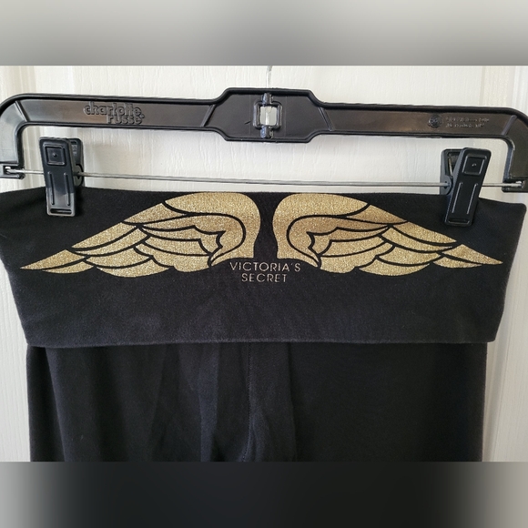 Victoria's Secret Vintage Y2K Angel Wing Foldover Yoga Pants Black Gold XS Short - Picture 2 of 10